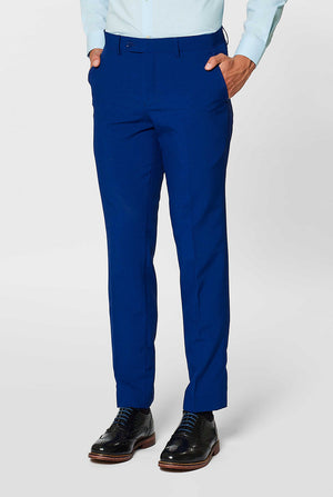 Navy blue men's suit worn by man