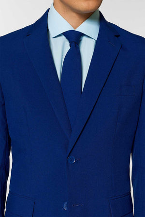 Navy blue men's suit worn by man