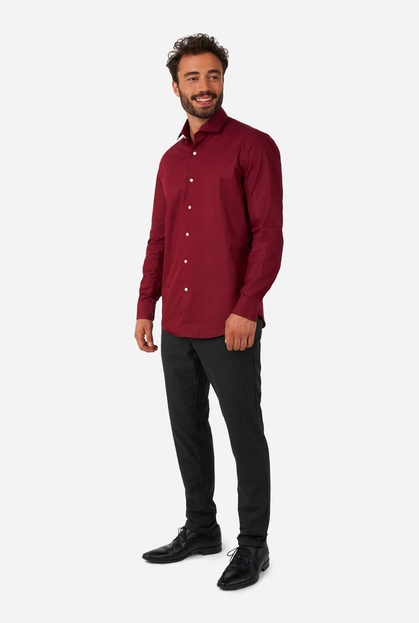 Men wearing burgundy red men's shirt
