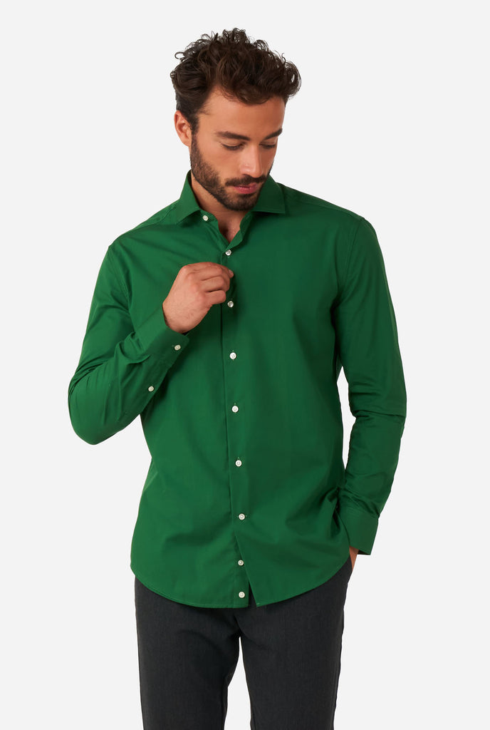 Men wearing dark green men's shirt