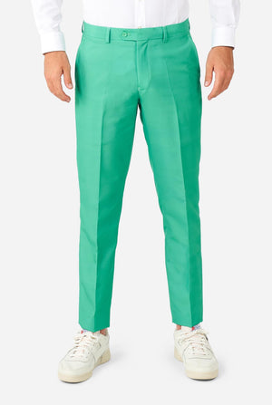 Man wearing turquoise colored suit