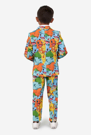 Boy wearing pokemon print suit