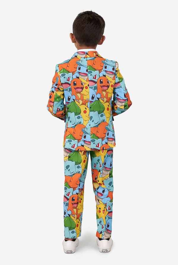 Boy wearing pokemon print suit