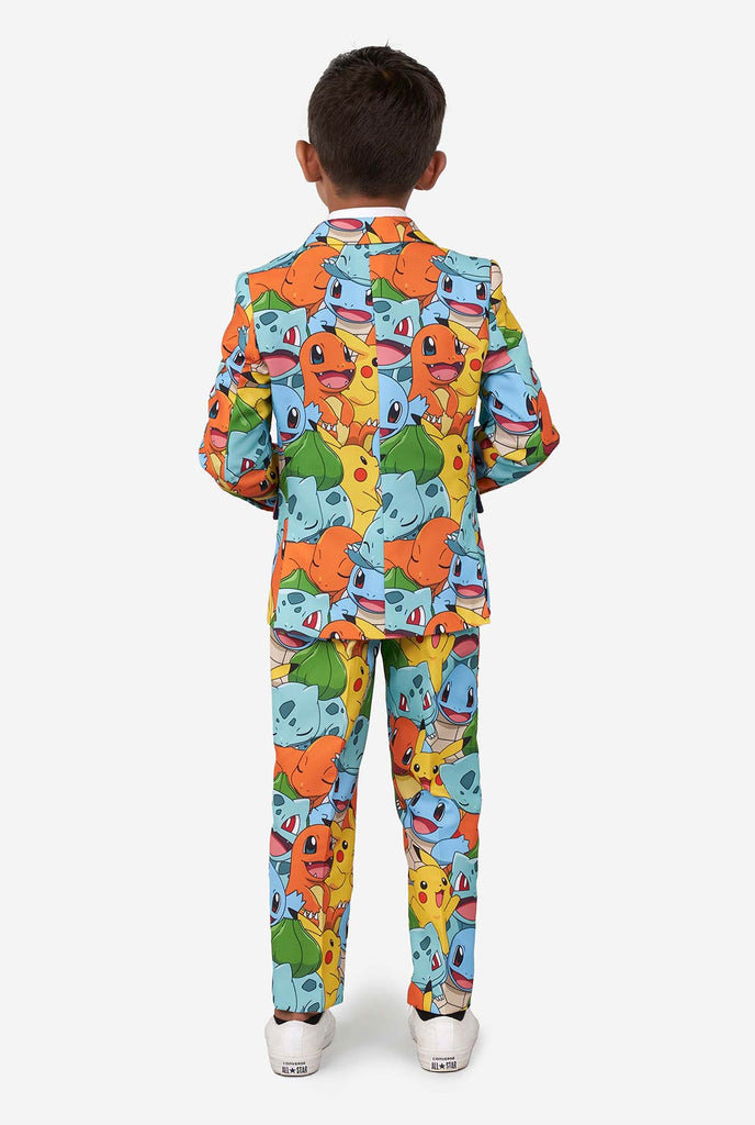 Boy wearing pokemon print suit