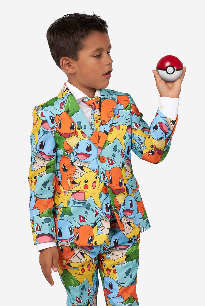 Boy wearing pokemon print suit