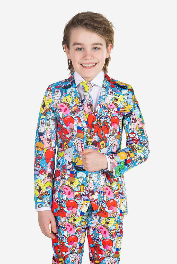 Boy wearing a spongebob suit