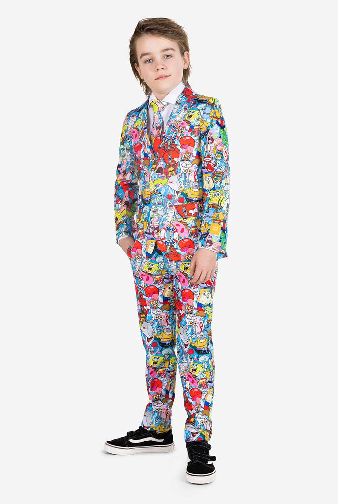 Boy wearing a spongebob suit