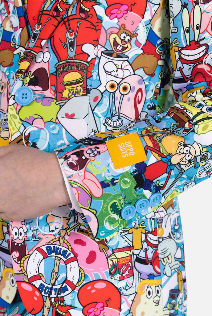 Boy wearing a spongebob suit