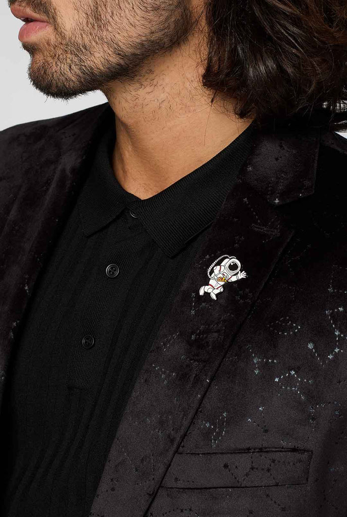 Black casual blazer jacket with constellation pattern worn by man