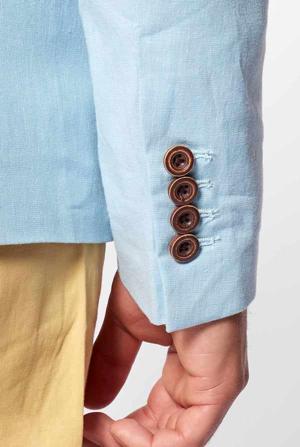 Blue casual blazer with parrot embroidery worn by man