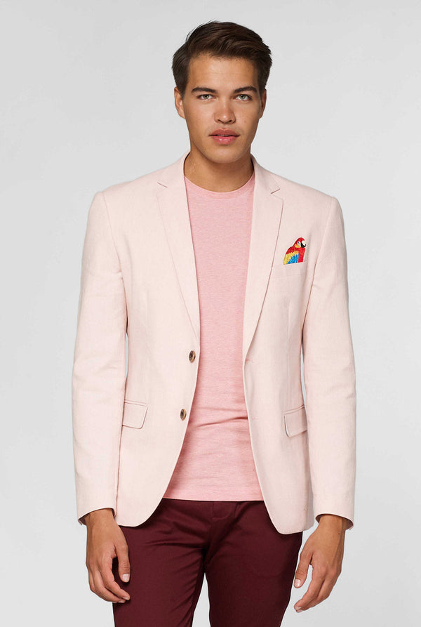 Pink casual blazer with parrot embroidery worn by man
