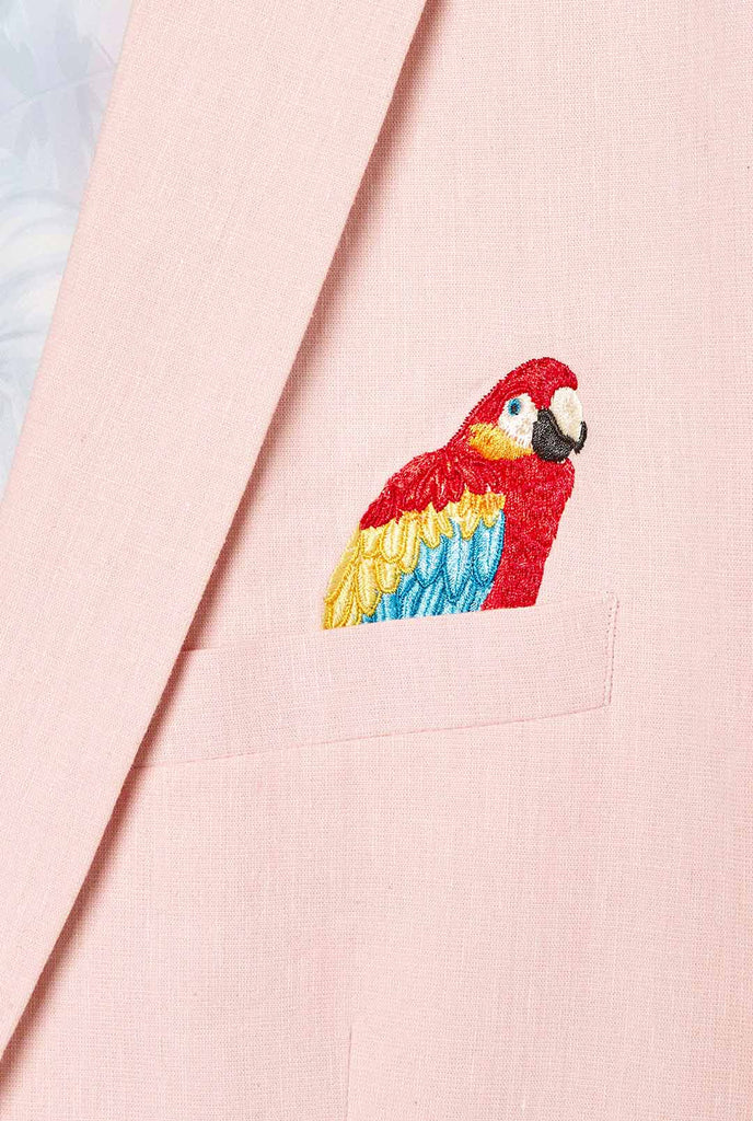 Pink casual blazer with parrot embroidery worn by man