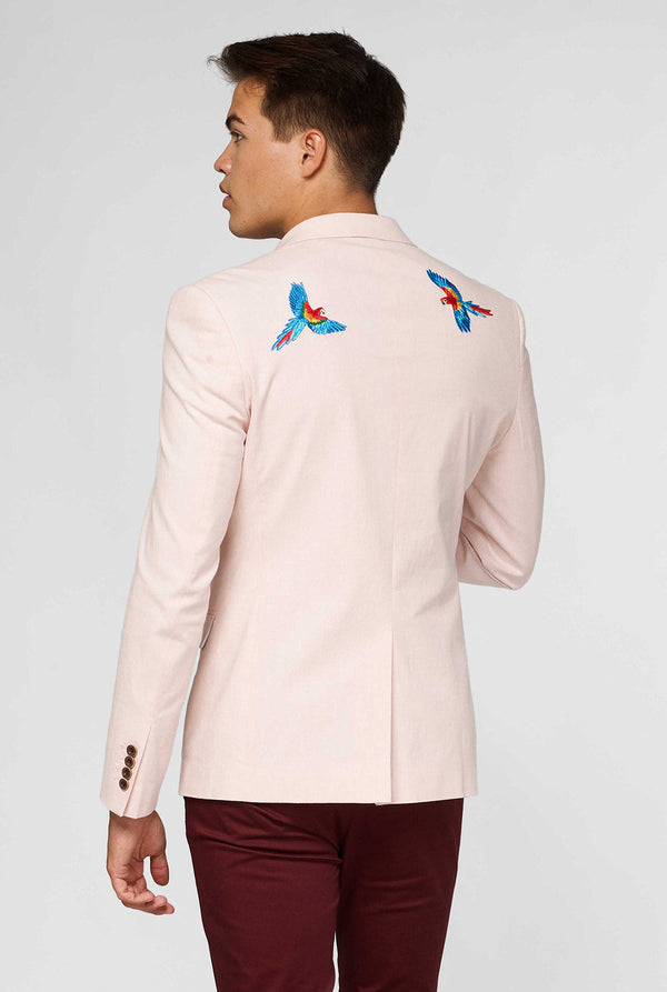 Pink casual blazer with parrot embroidery worn by man