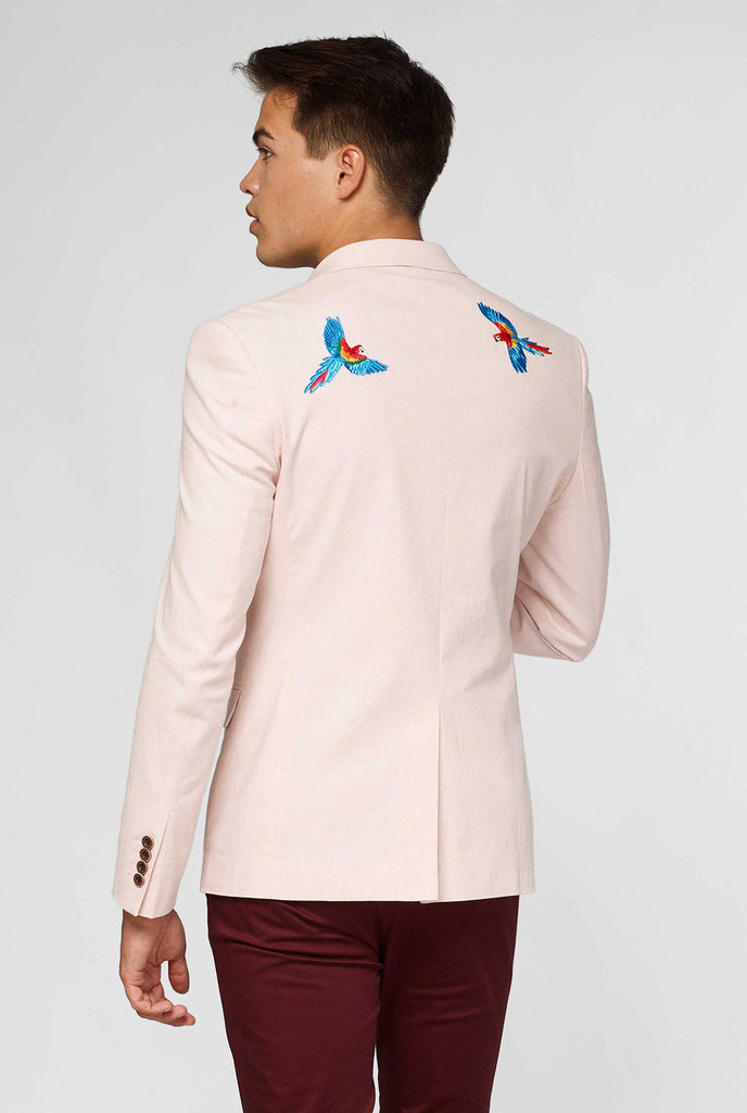 Pink casual blazer with parrot embroidery worn by man