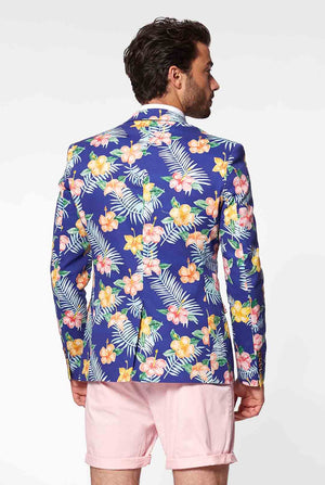 Blue casual blazer with flower print worn by man