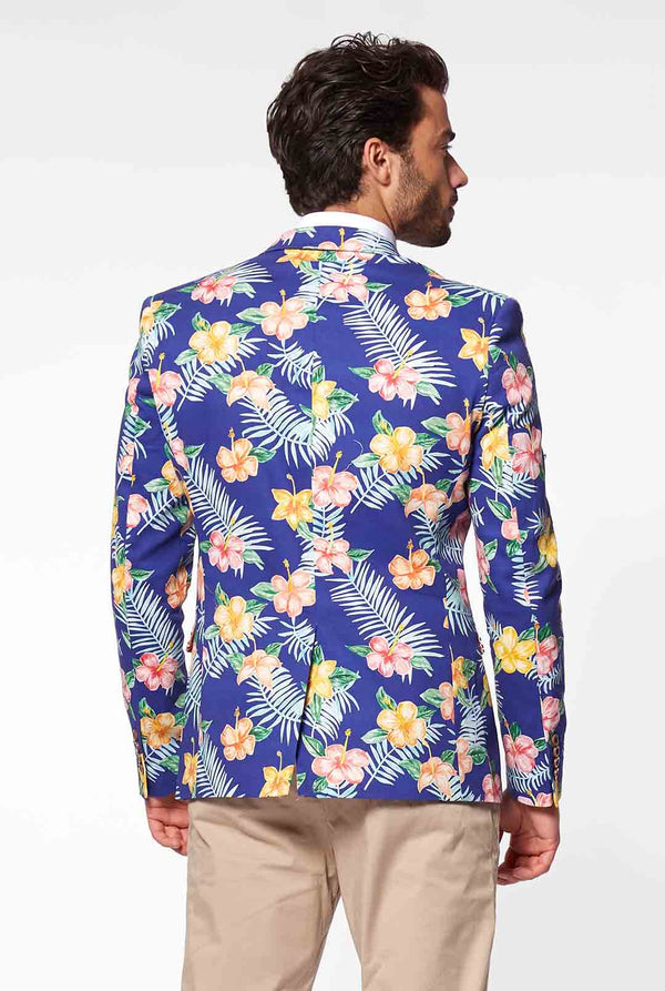 Blue casual blazer with flower print worn by man