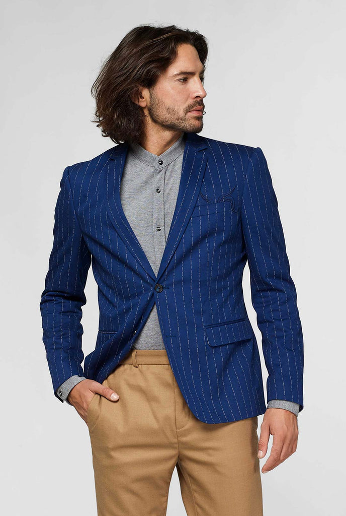 Navy blue captain style pinstripe casual blazer