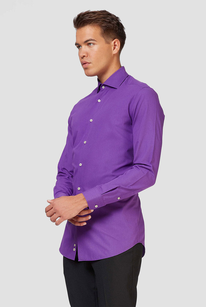 Man wearing purple dress shirt