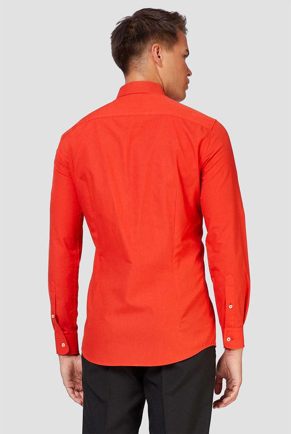 Man wearing red dress shirt