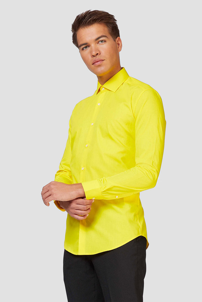 Man wearing yellow dress shirt