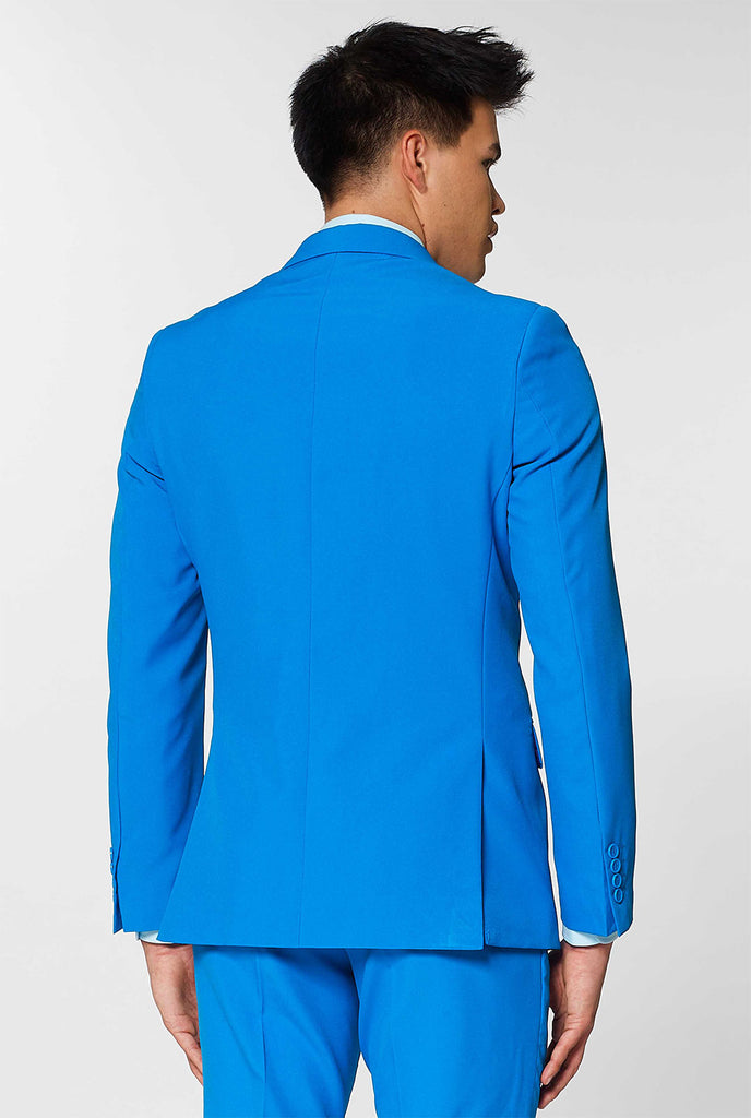 Man wearing blue men's suit