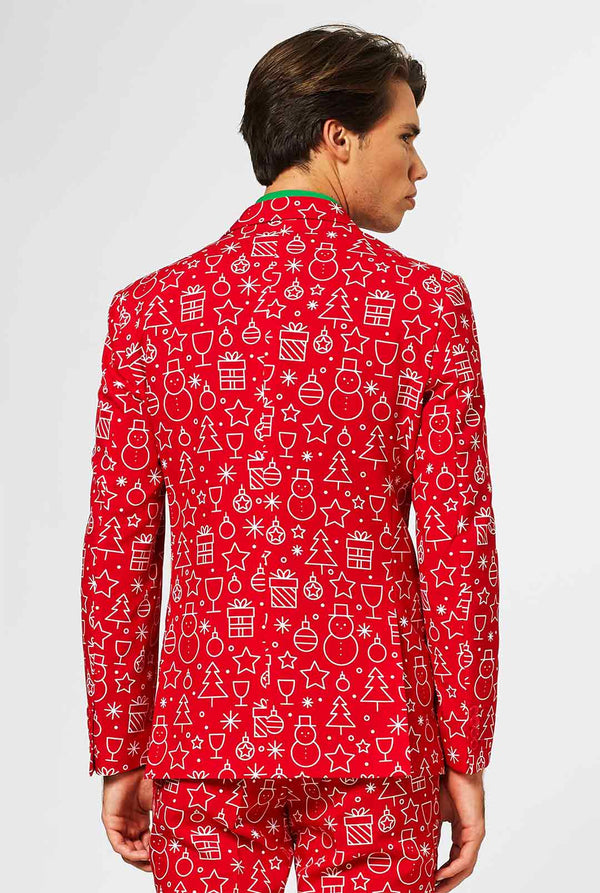 Red Christmas suit with Christmas icon print