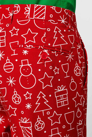 Red Christmas suit with Christmas icon print