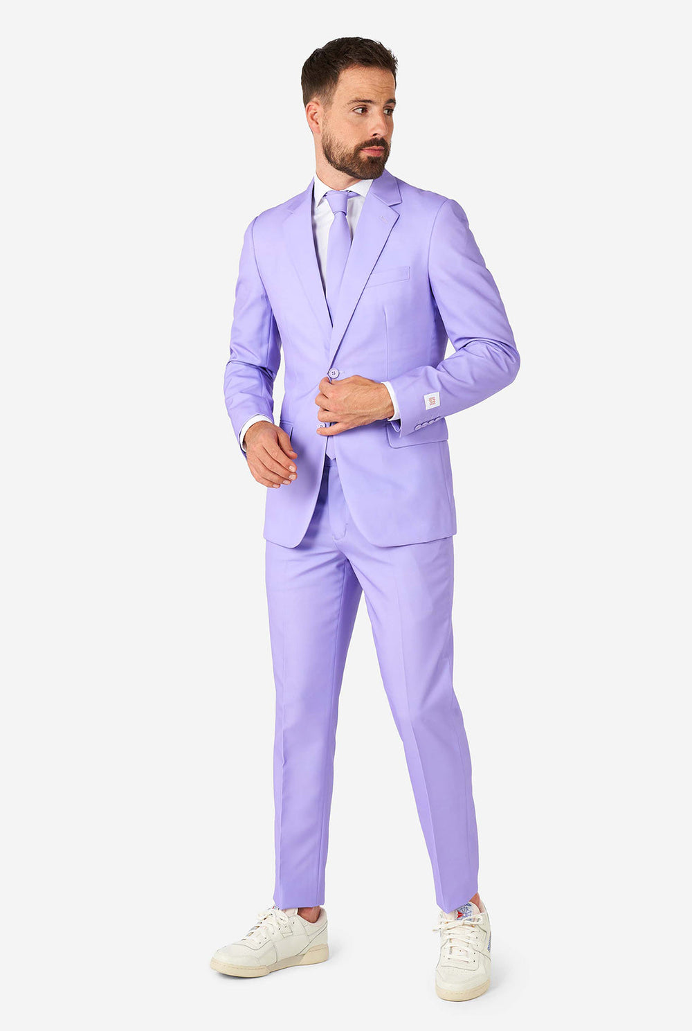 Man wearing lavender purple colored suit
