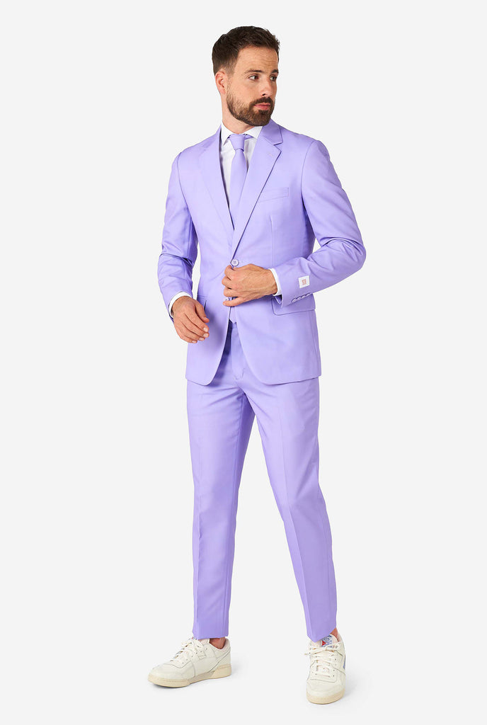 Man wearing lavender purple colored suit