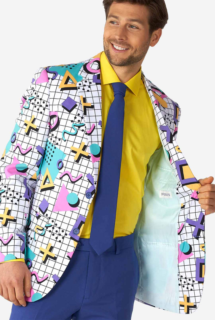 Man wearing Memphis Group retro style men's suit