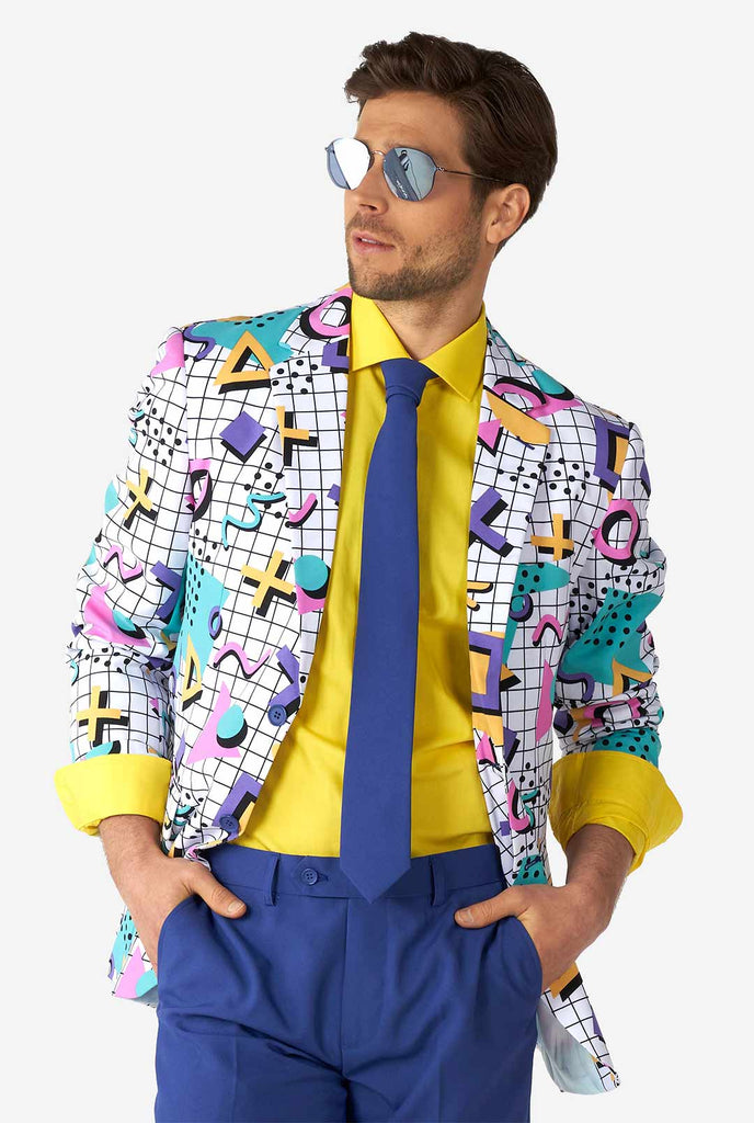 Man wearing Memphis Group retro style men's suit