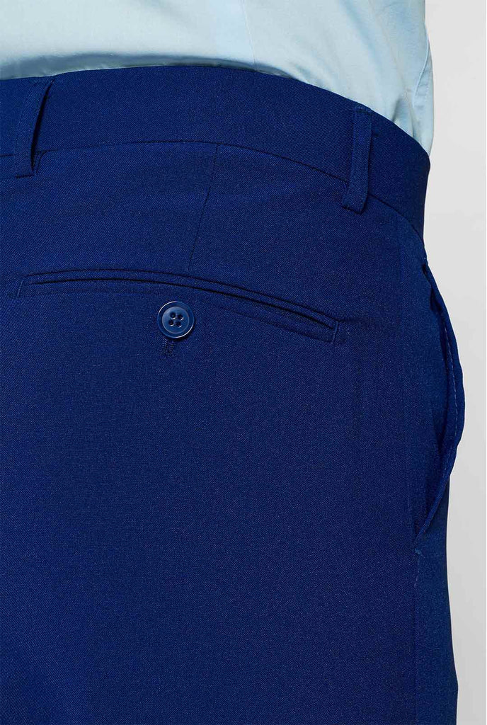 Navy blue men's suit worn by man