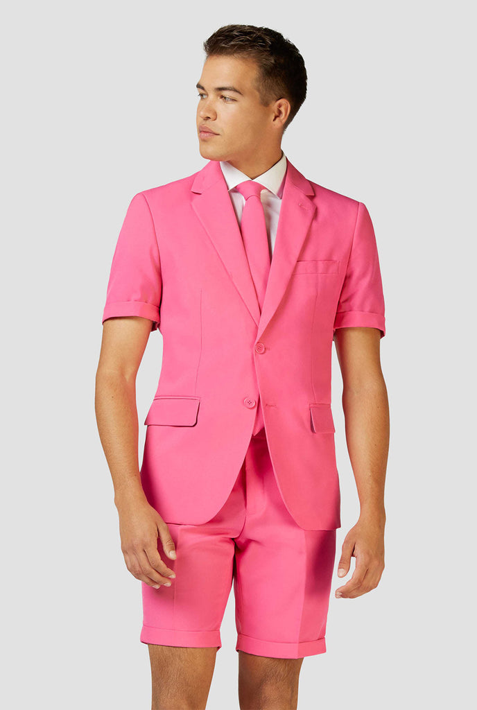 Man wearing pink summer suit