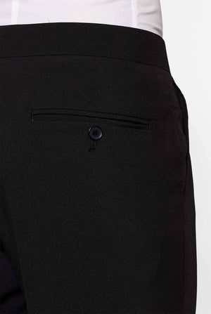 Solid black tuxedo suit Jet Set Black worn by man close up