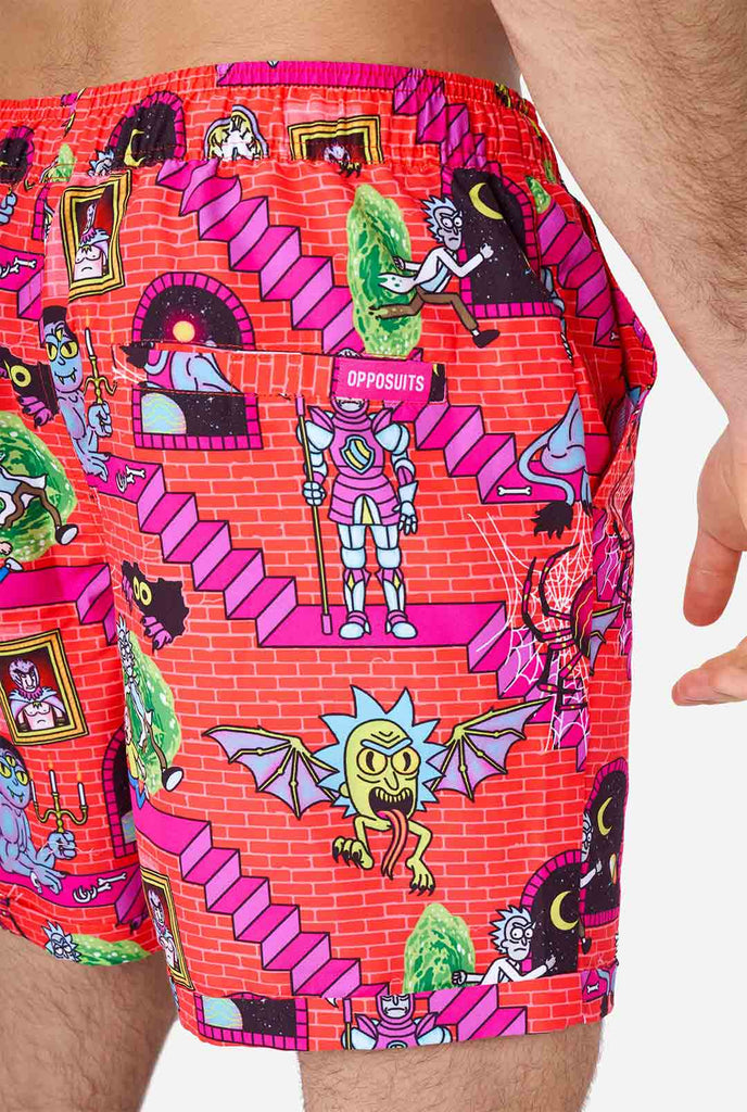 Man wearing summer outfit, consisting of short and shirt, with Rick and Morty print