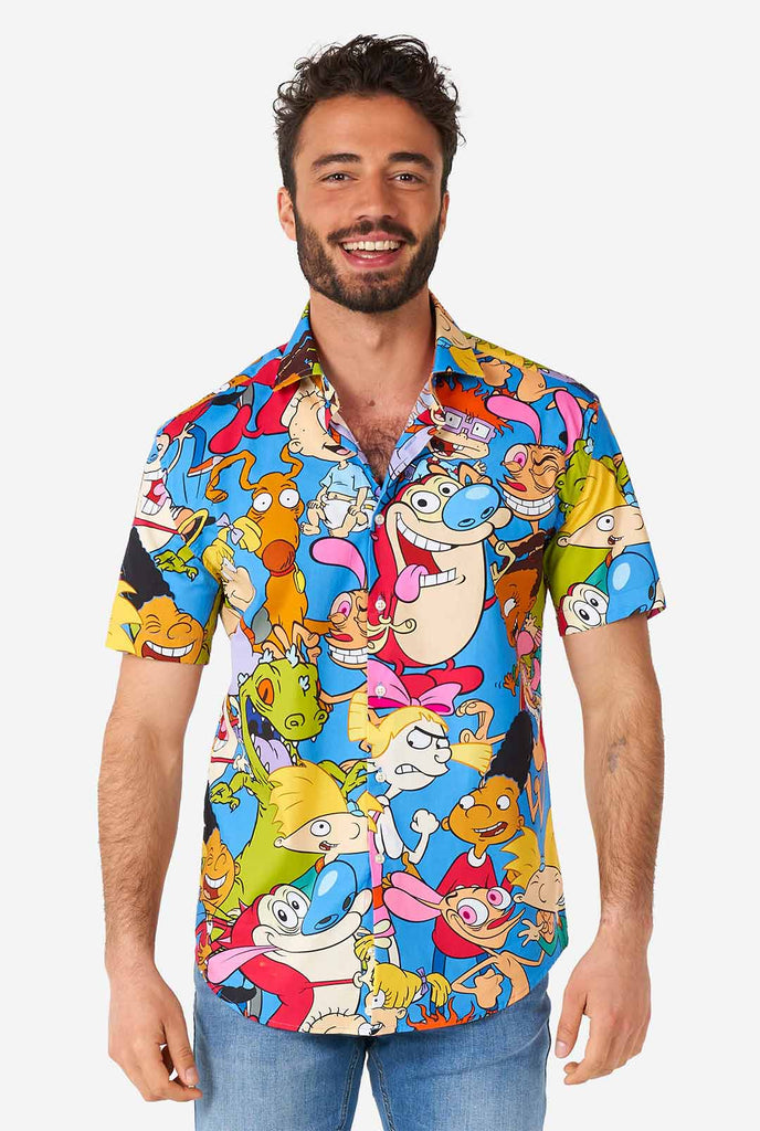 Man wearing summer shirt with Nickelodeon characters print