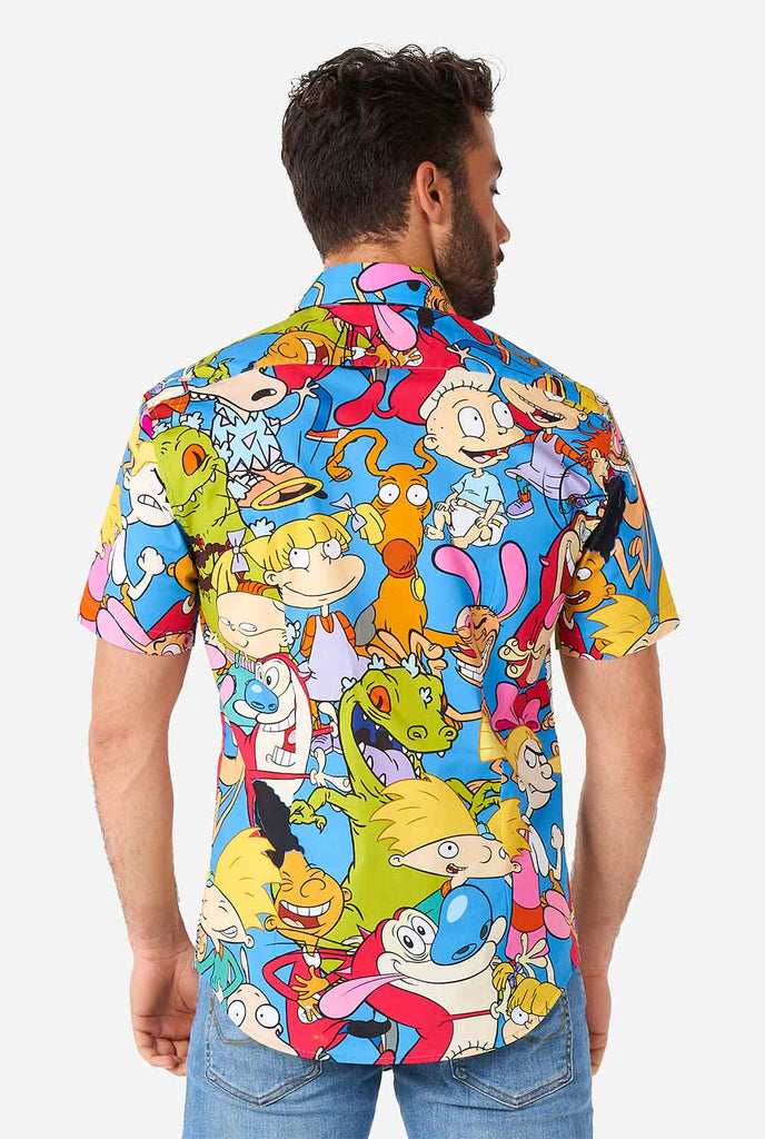Man wearing summer shirt with Nickelodeon characters print