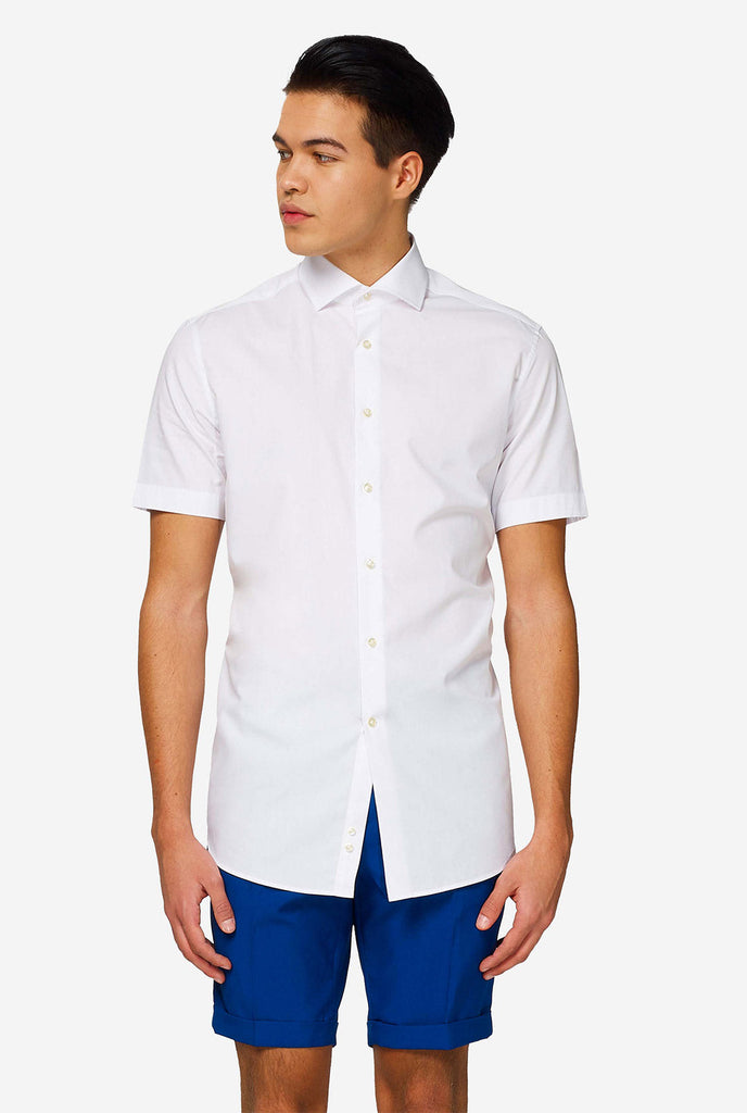 Man wearing white summer shirt