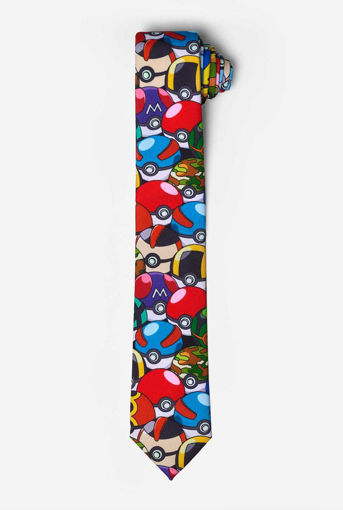 Multicolour tie with Pokemon Pokeballs print