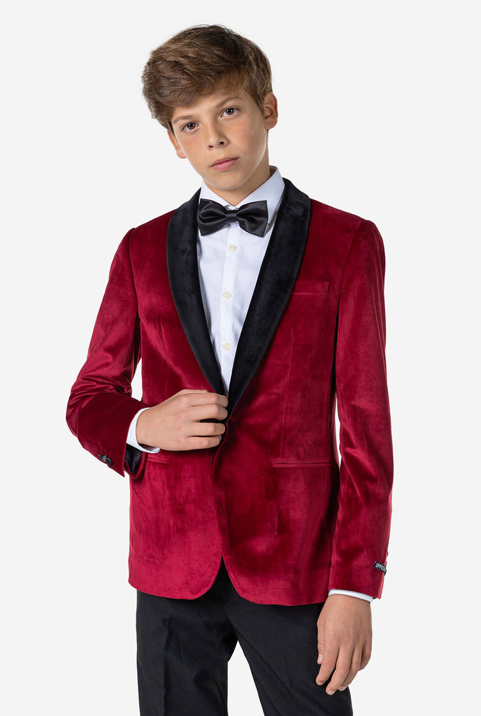 Teen wearing Burgundy red Christmas Dinner Jacket