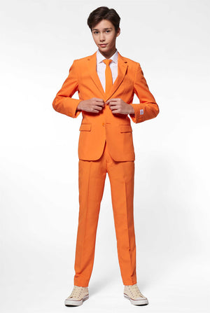 Teen wearing orange formal suit