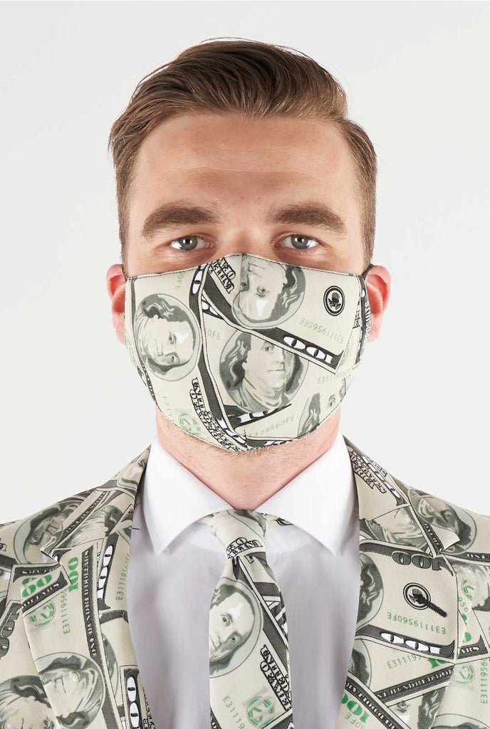 Man wearing face mask with dollar print