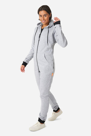 Man wearing grey onesie