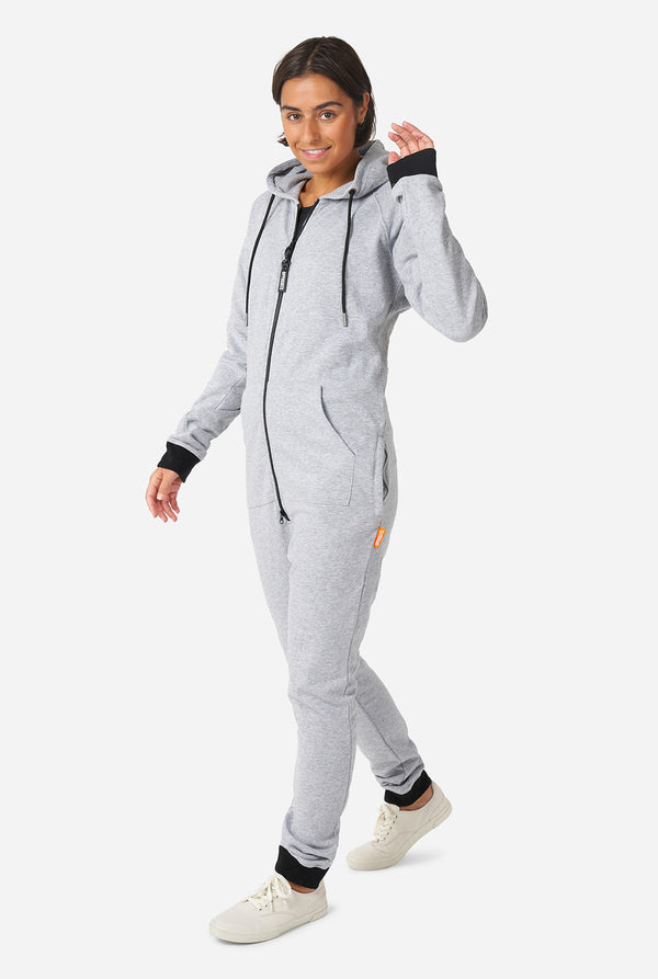 Man wearing grey onesie