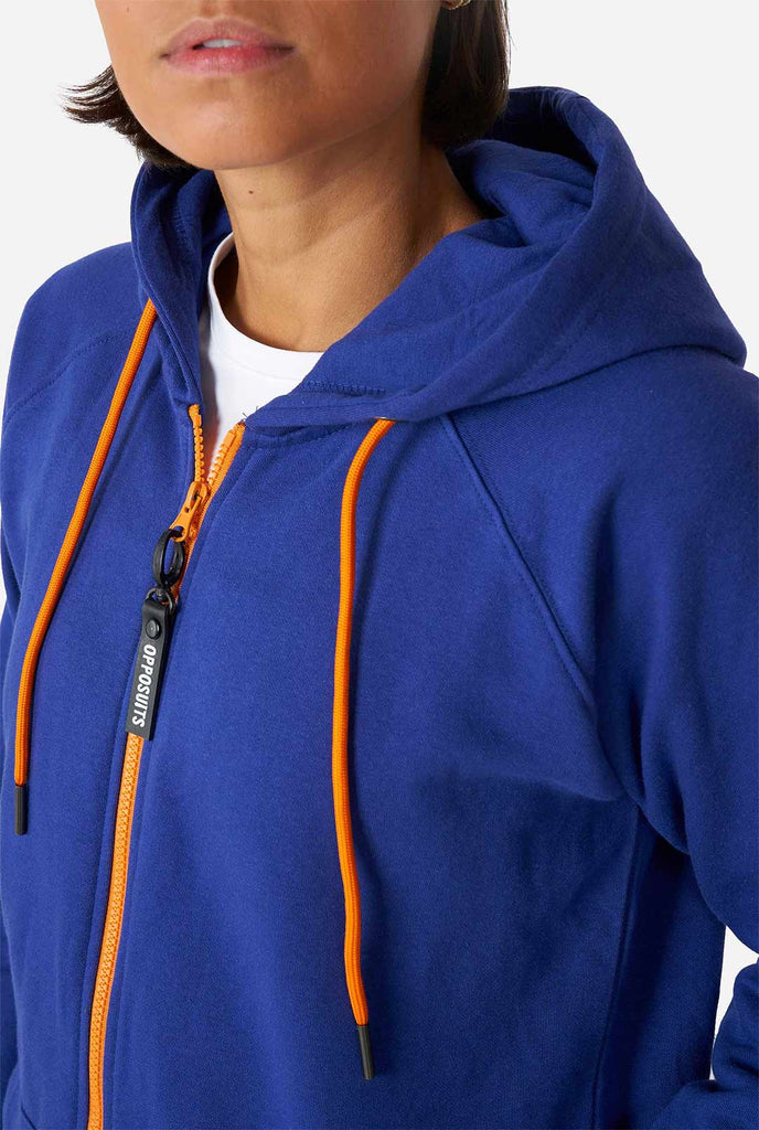Man wearing Navy blue onesie
