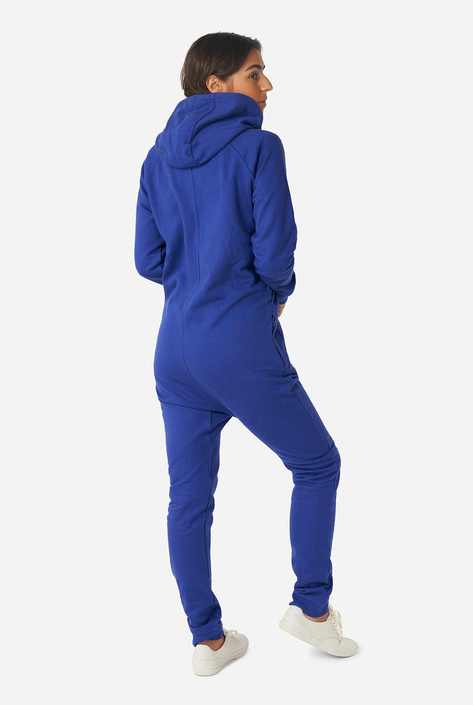 Man wearing Navy blue onesie