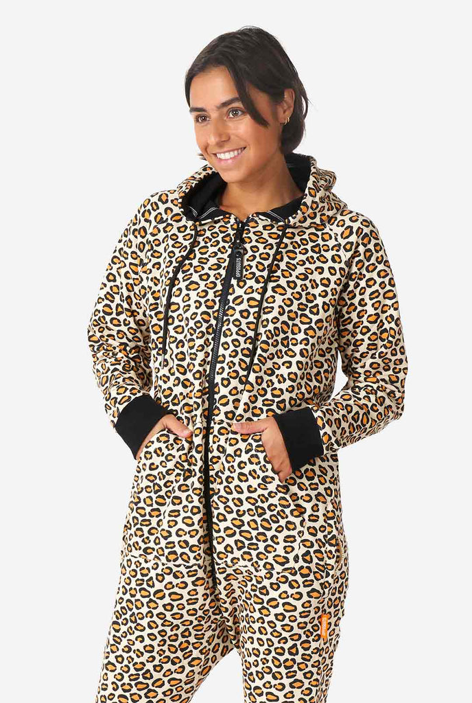 Man wearing jaguar/ panther print onesie