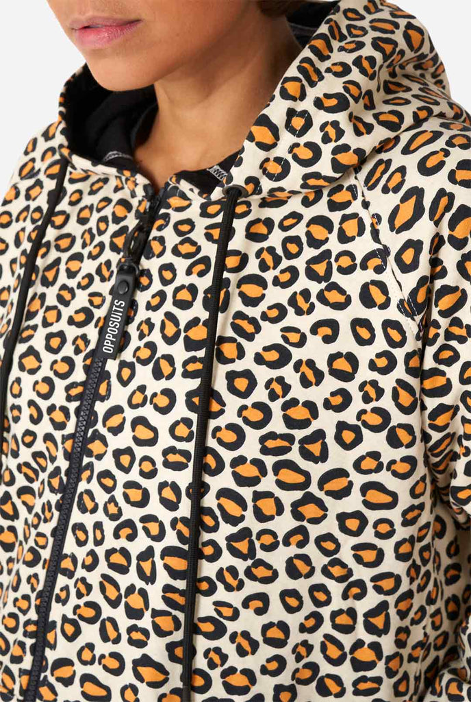 Man wearing jaguar/ panther print onesie