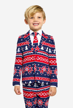 Kid wearing Christmas suit with Nordic print
