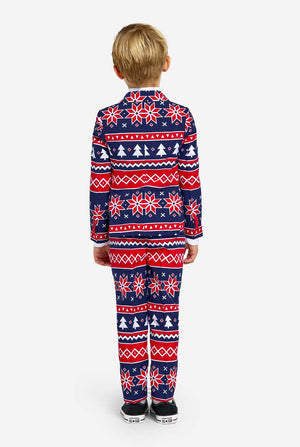 Kid wearing Christmas suit with Nordic print